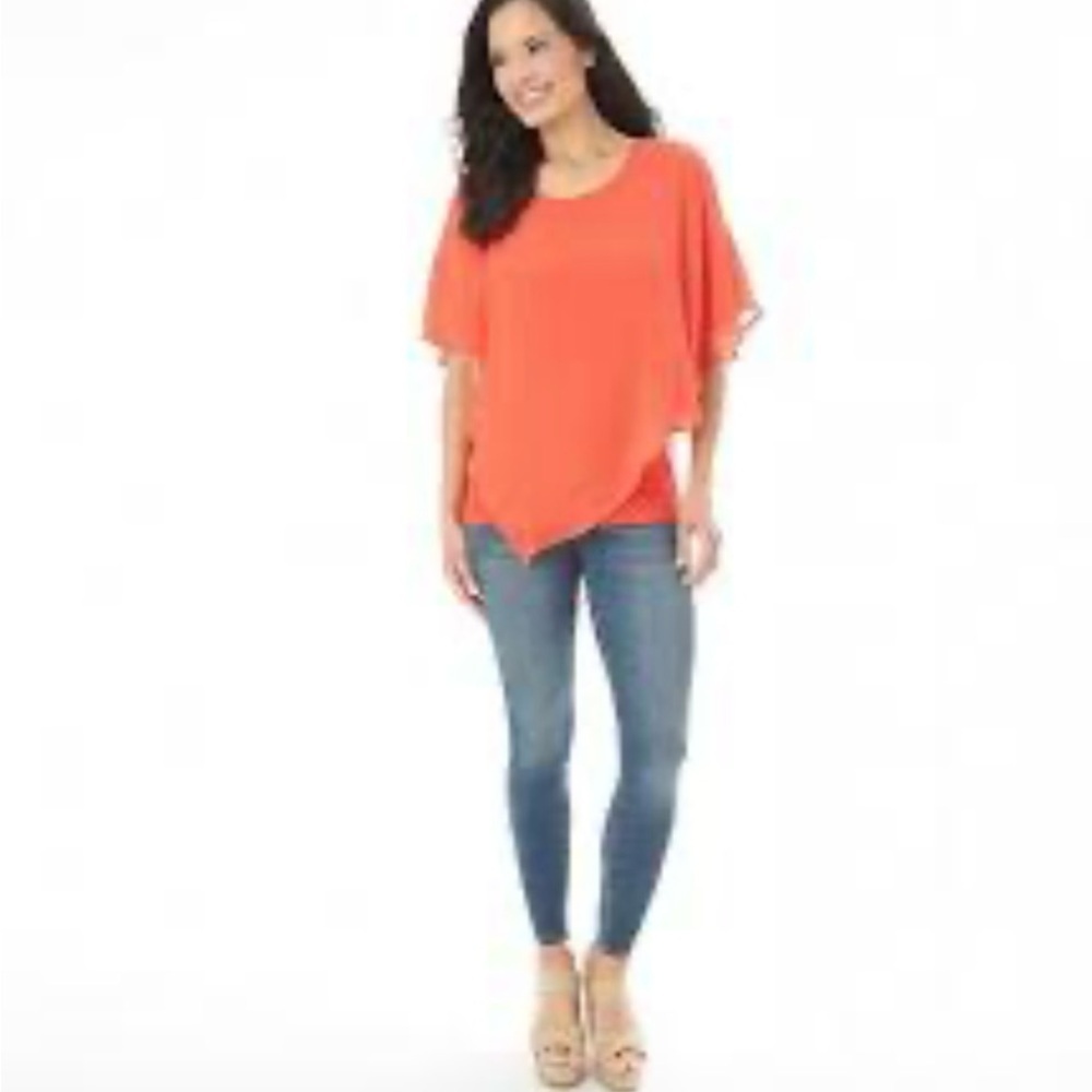 Apt. 9 Popover Top Orange Flutter Sleeve Asymmetr… - image 1